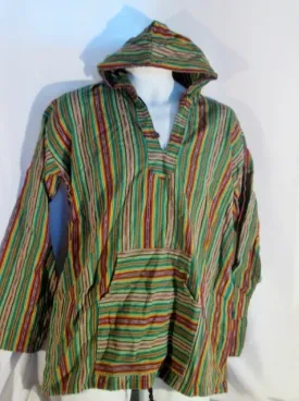 Mens Womens Stripe Mexican Hoodie Sweatshirt Beach Coverup Hippie L GREEN  Top MULTI
