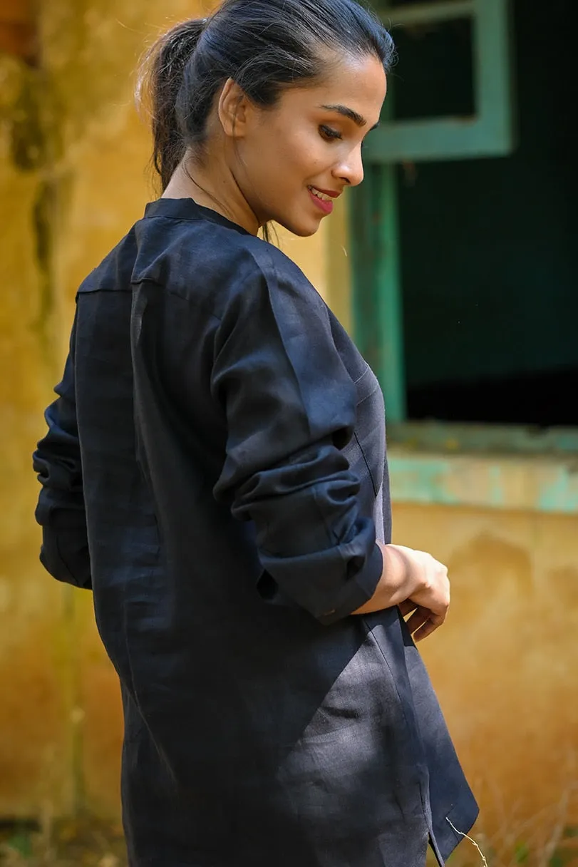 Millie Linen Boxy Shirt - Black