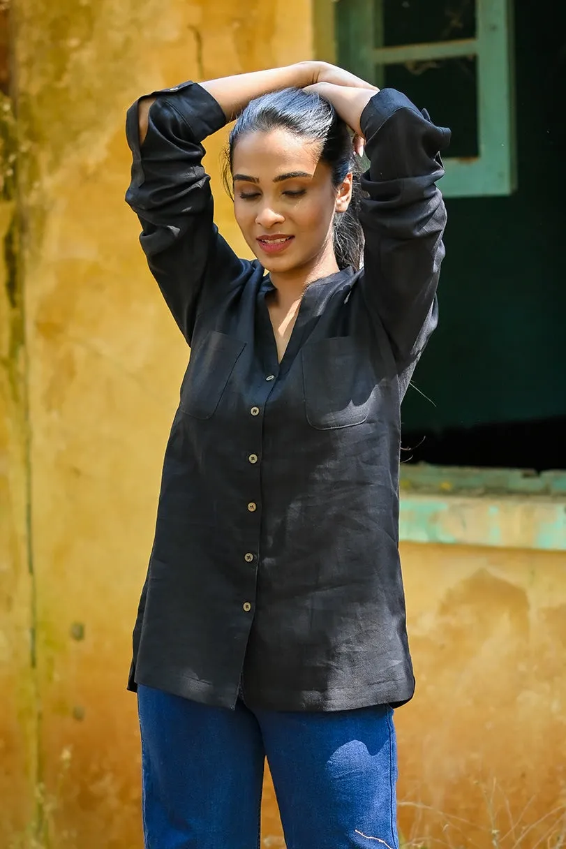 Millie Linen Boxy Shirt - Black