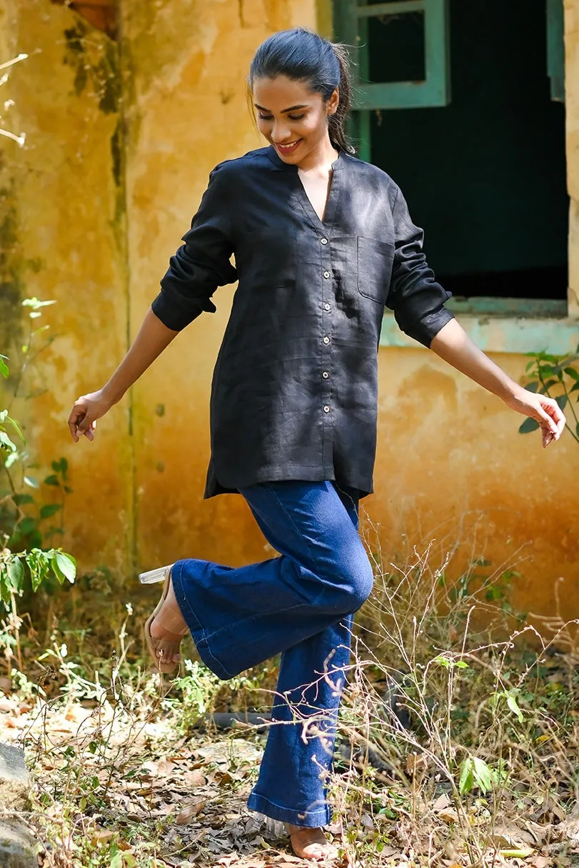 Millie Linen Boxy Shirt - Black