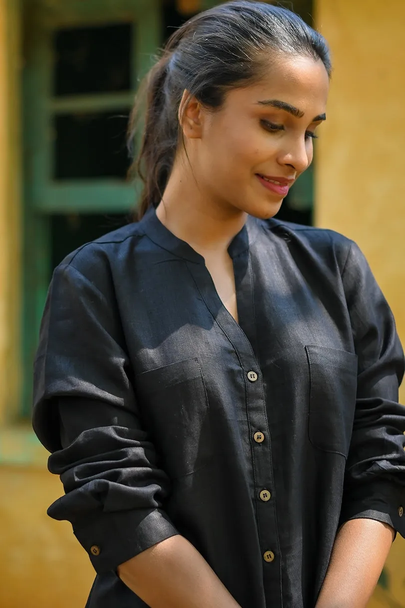Millie Linen Boxy Shirt - Black