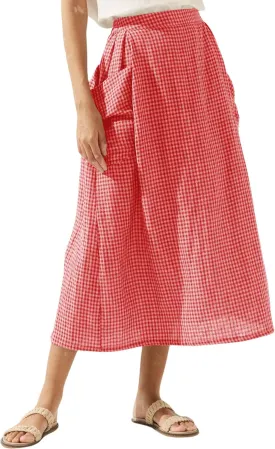 MISSACTIVER Plaid Skirts for Women Elastic Waist Midi Skirt with Pockets Vintage Flowy Gingham Long Skirt