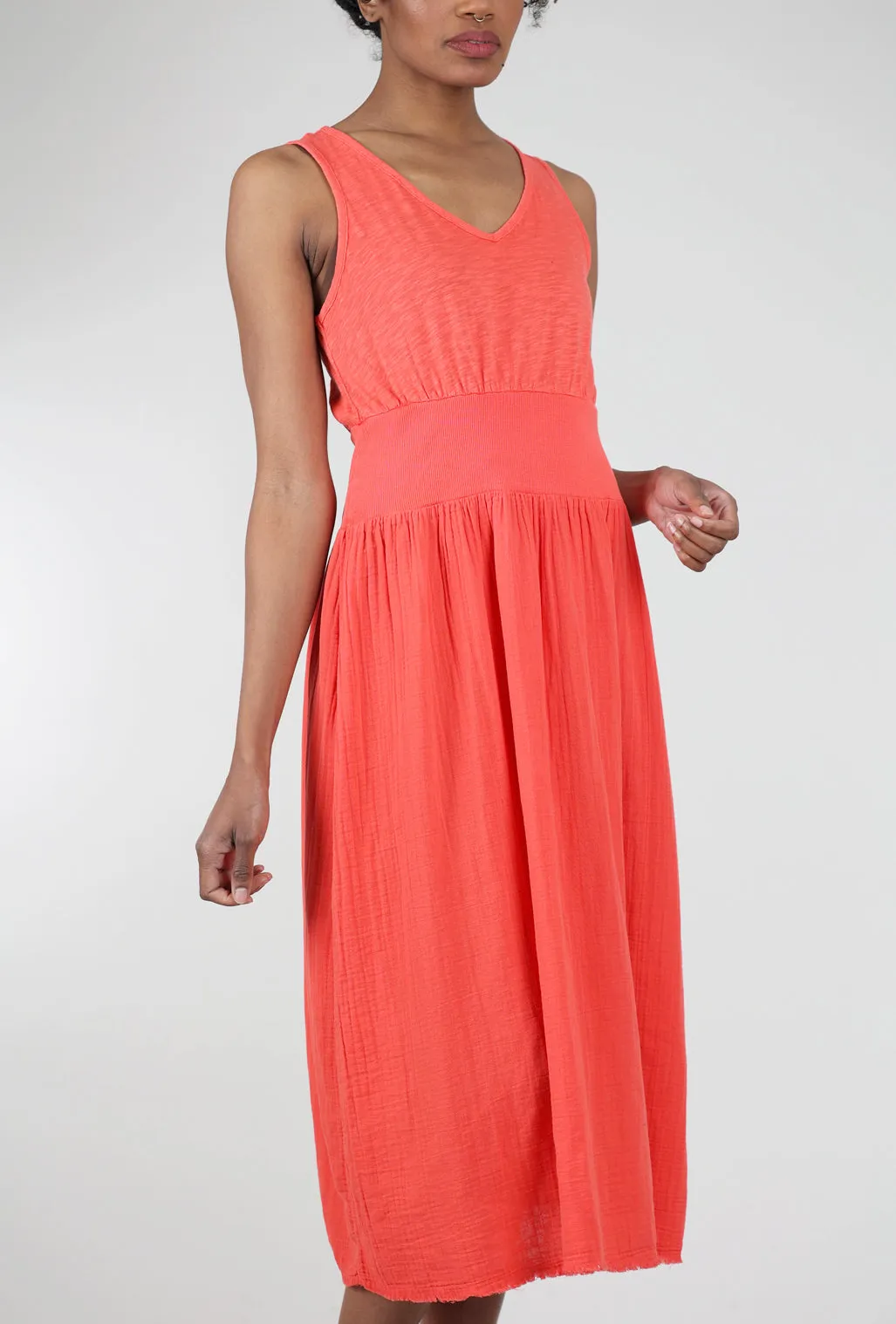 Mixed-Media Midi Tank Dress, Tangerine