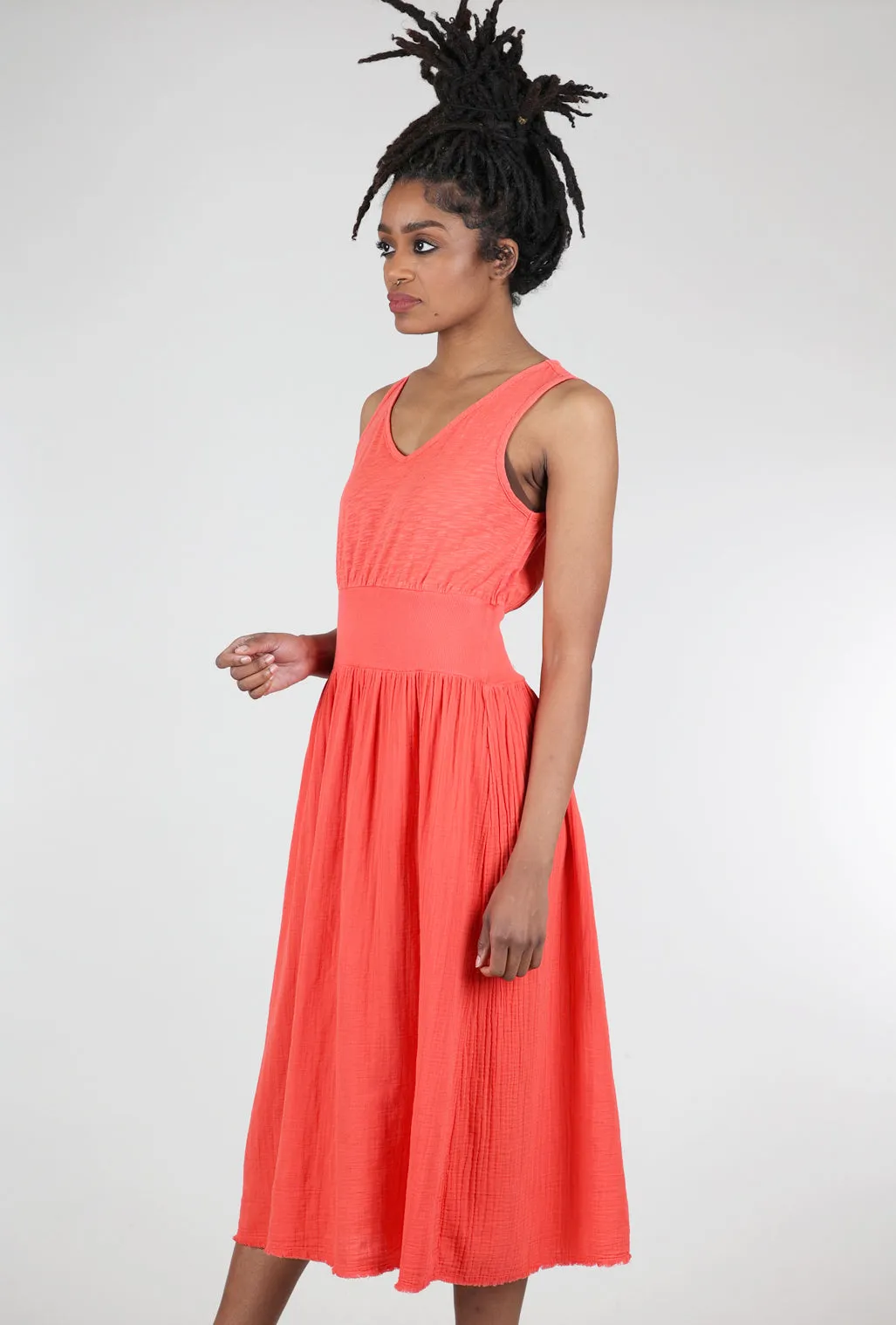 Mixed-Media Midi Tank Dress, Tangerine