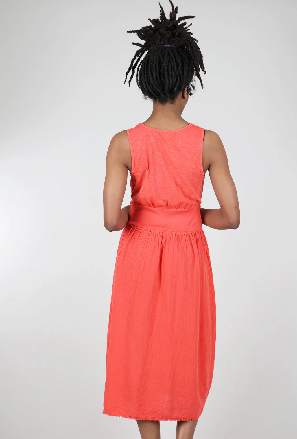 Mixed-Media Midi Tank Dress, Tangerine