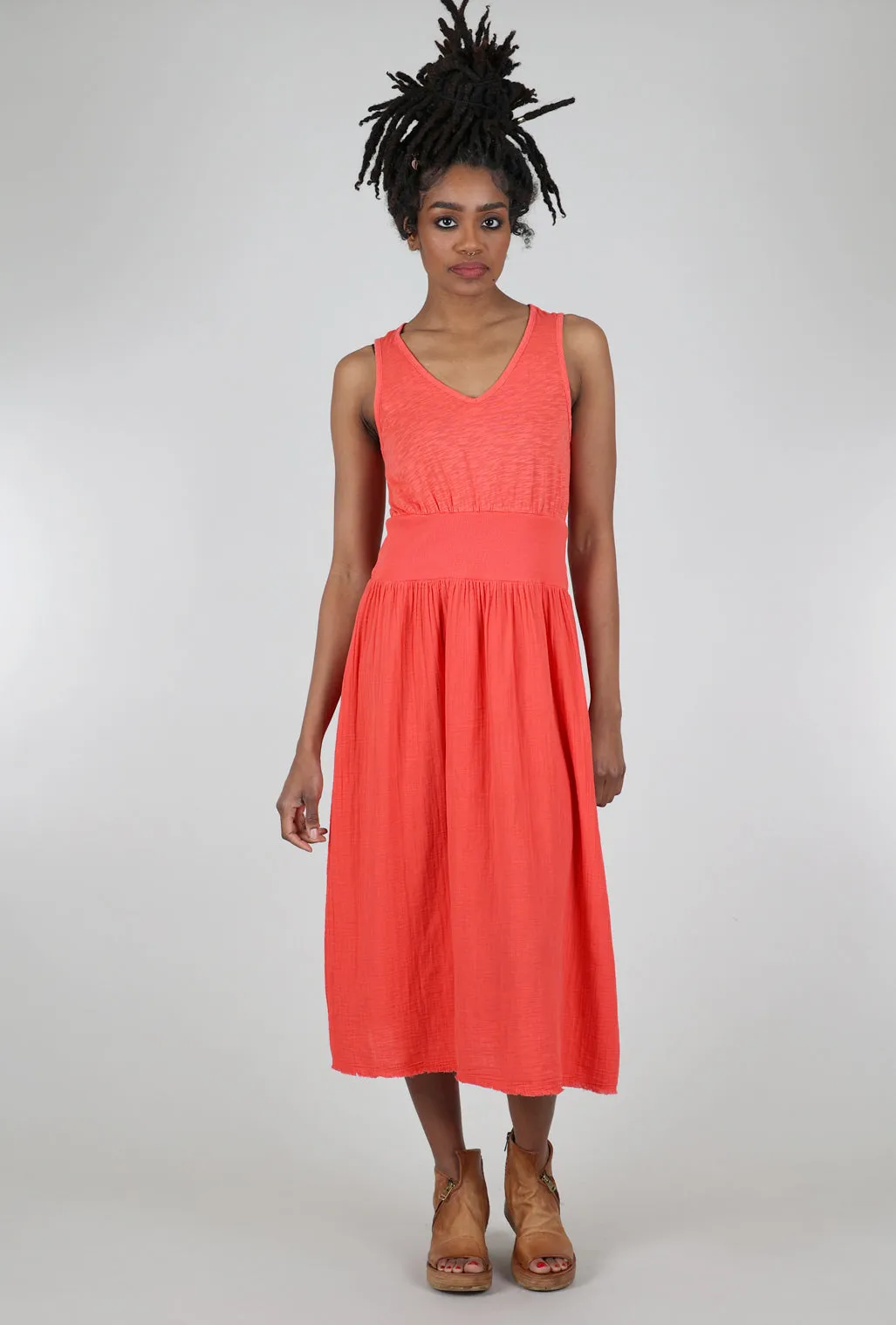Mixed-Media Midi Tank Dress, Tangerine