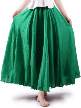 OCHENTA Women's Girls Elastic Waist Long Flowy Bohemian Cotton Casual Maxi Skirt for Summer Beach Holiday