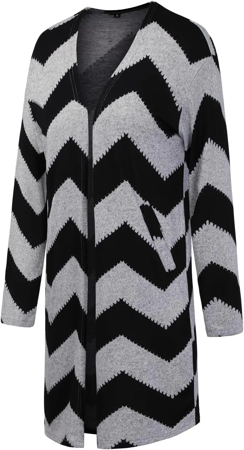 OUGES Women's Open Front Cardigan Shirt with Pockets Long Sleeve Lightweight Coat