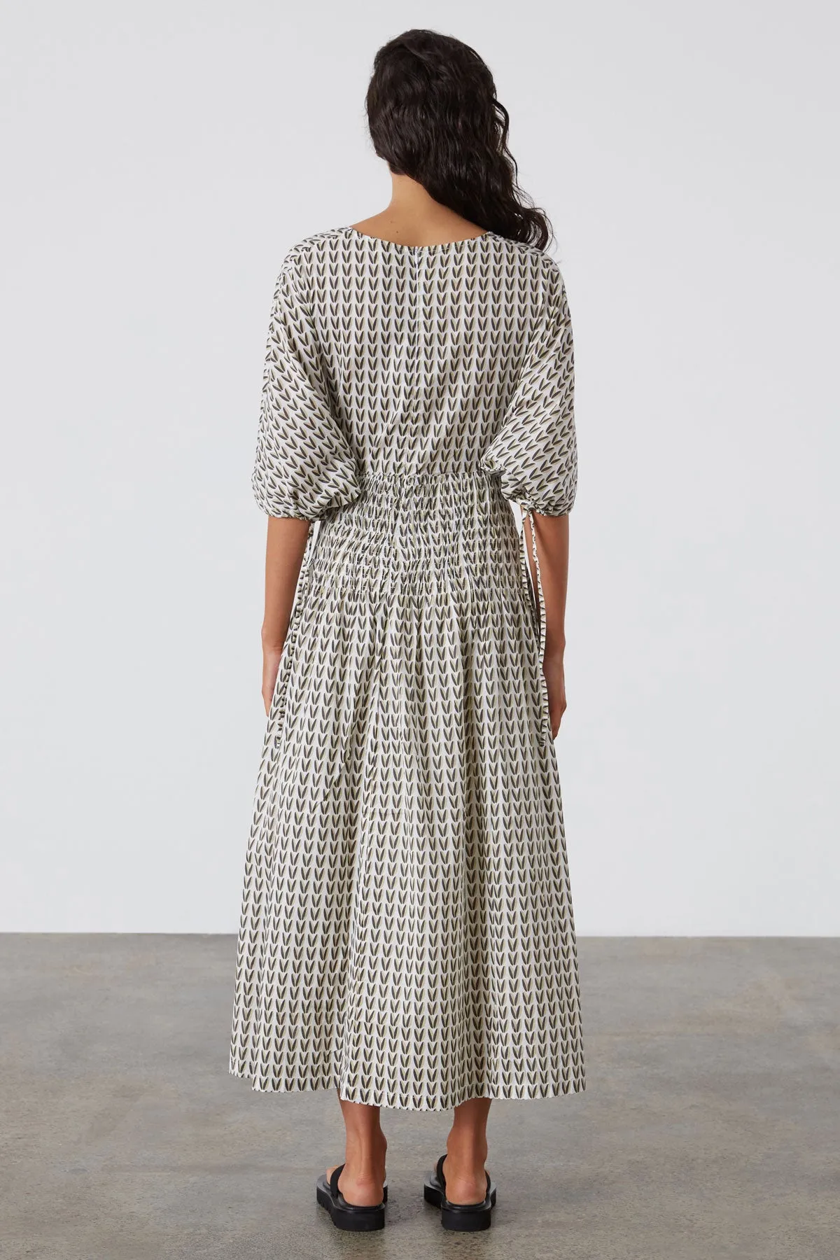 Pecan Rouched Organic Cotton Dress