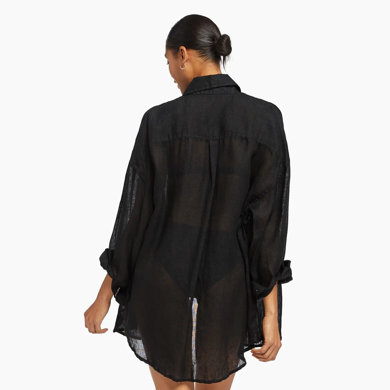 Playa Eco Linen Shirt Dress (Black)