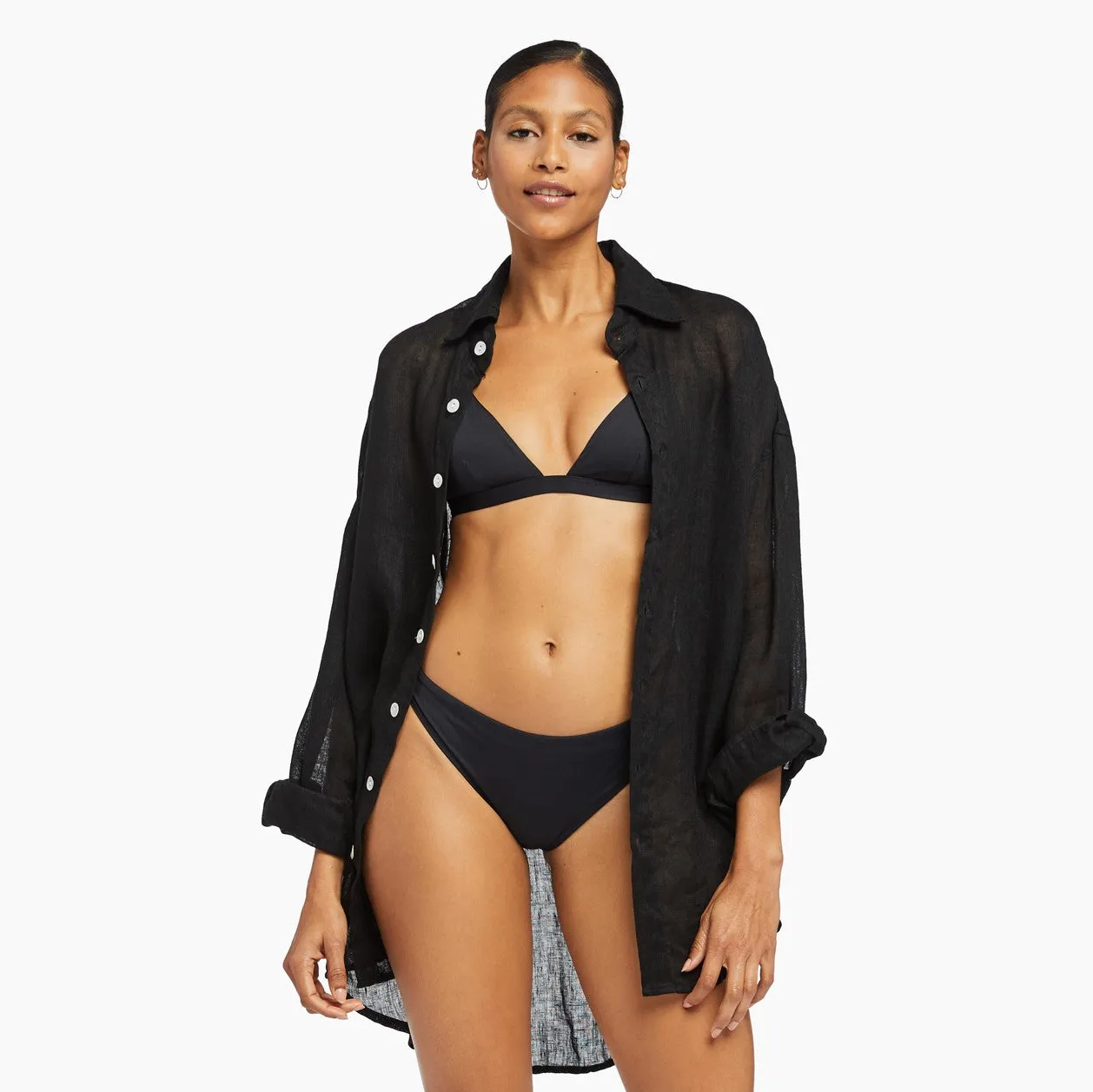 Playa Eco Linen Shirt Dress (Black)