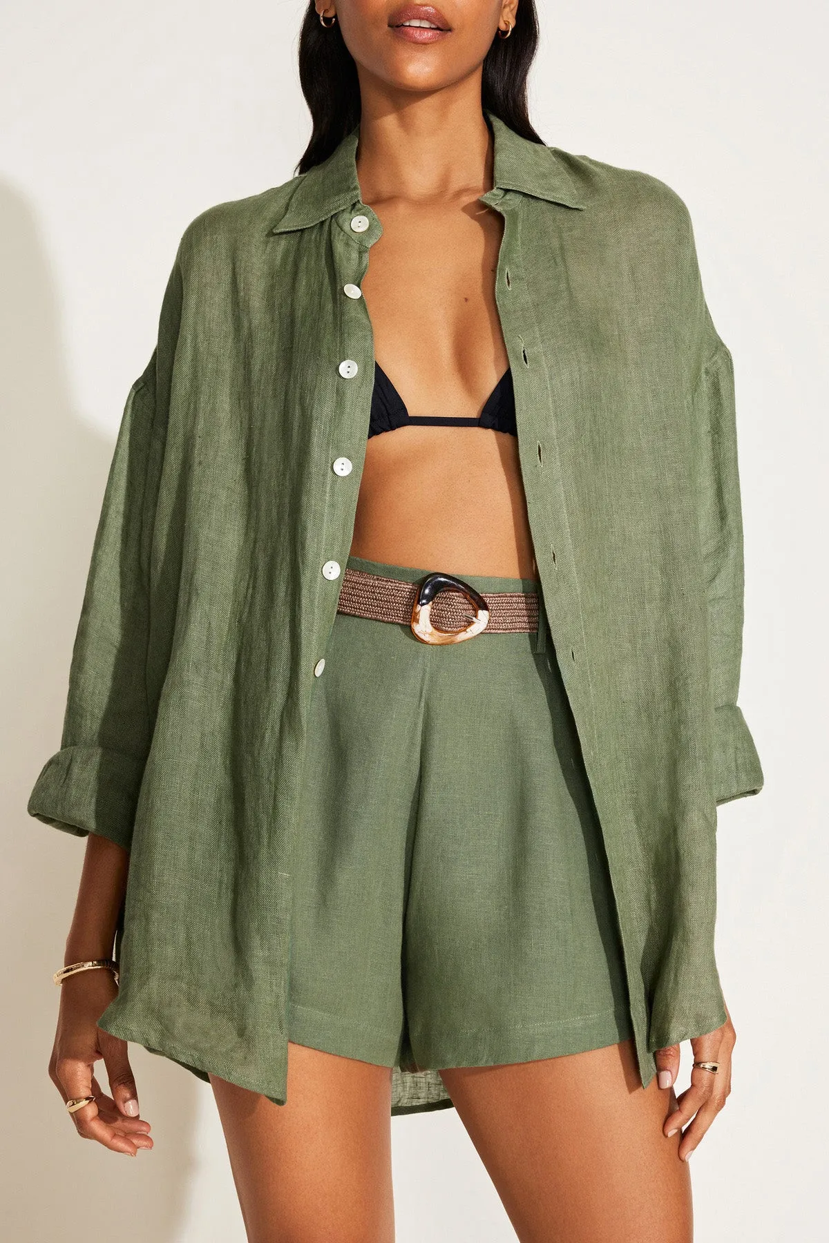 Playa Linen Boyfriend Shirt - Agave EcoLinen