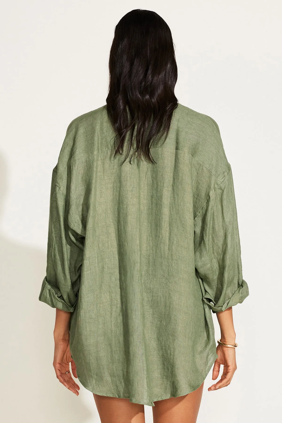 Playa Linen Boyfriend Shirt - Agave EcoLinen