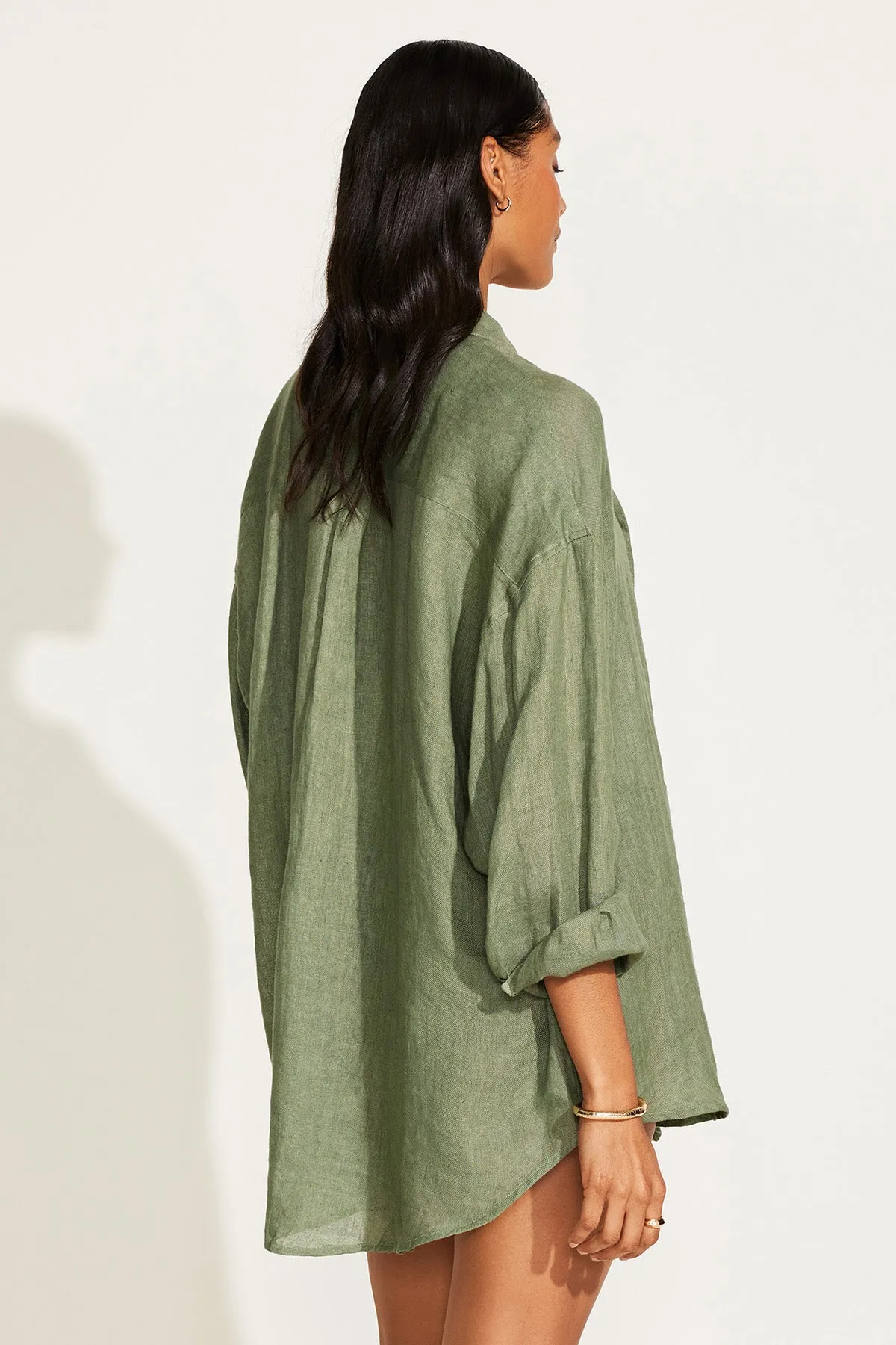 Playa Linen Boyfriend Shirt - Agave EcoLinen
