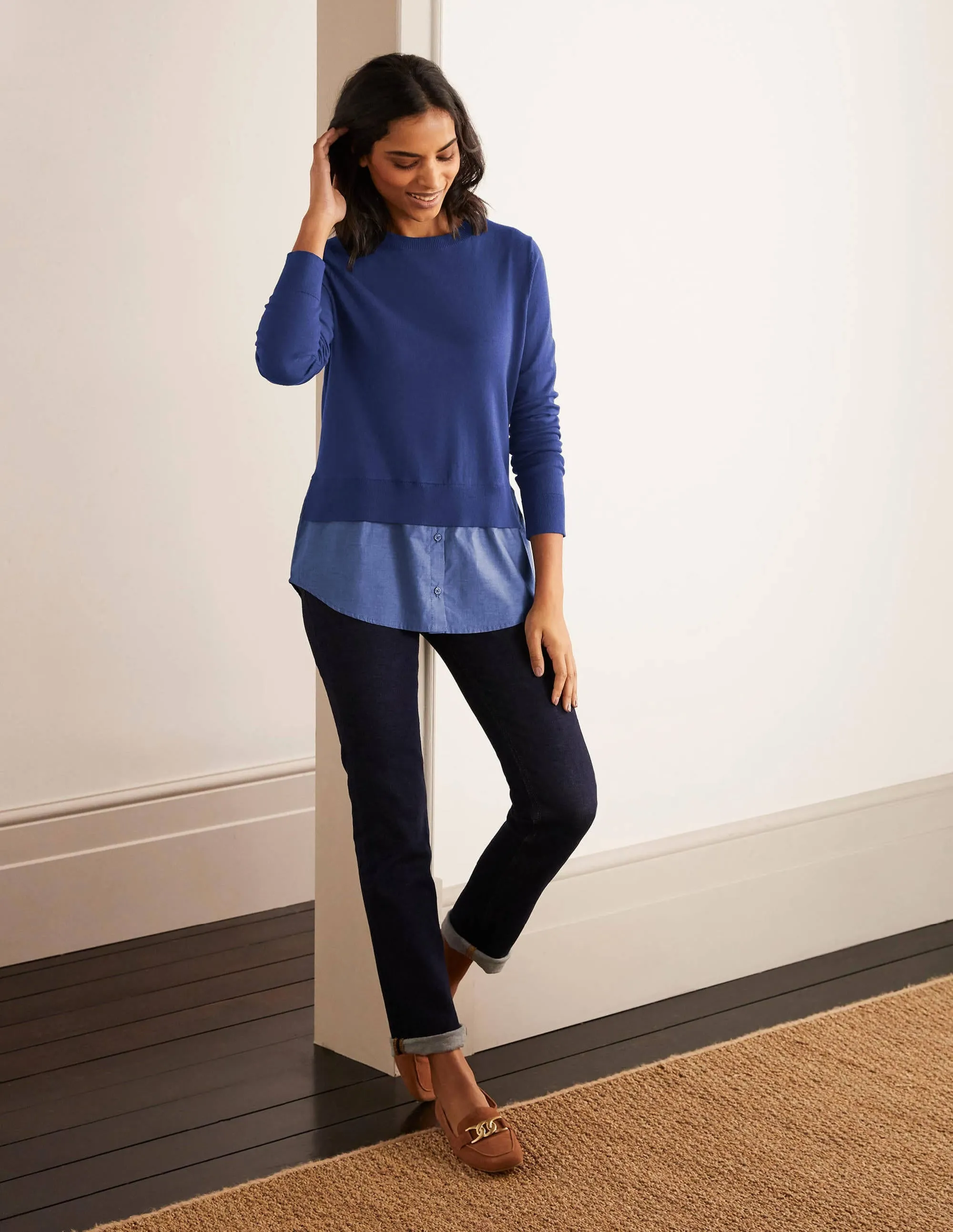 Radnor Woven Mix Jumper-Mariner Blue, Chambray