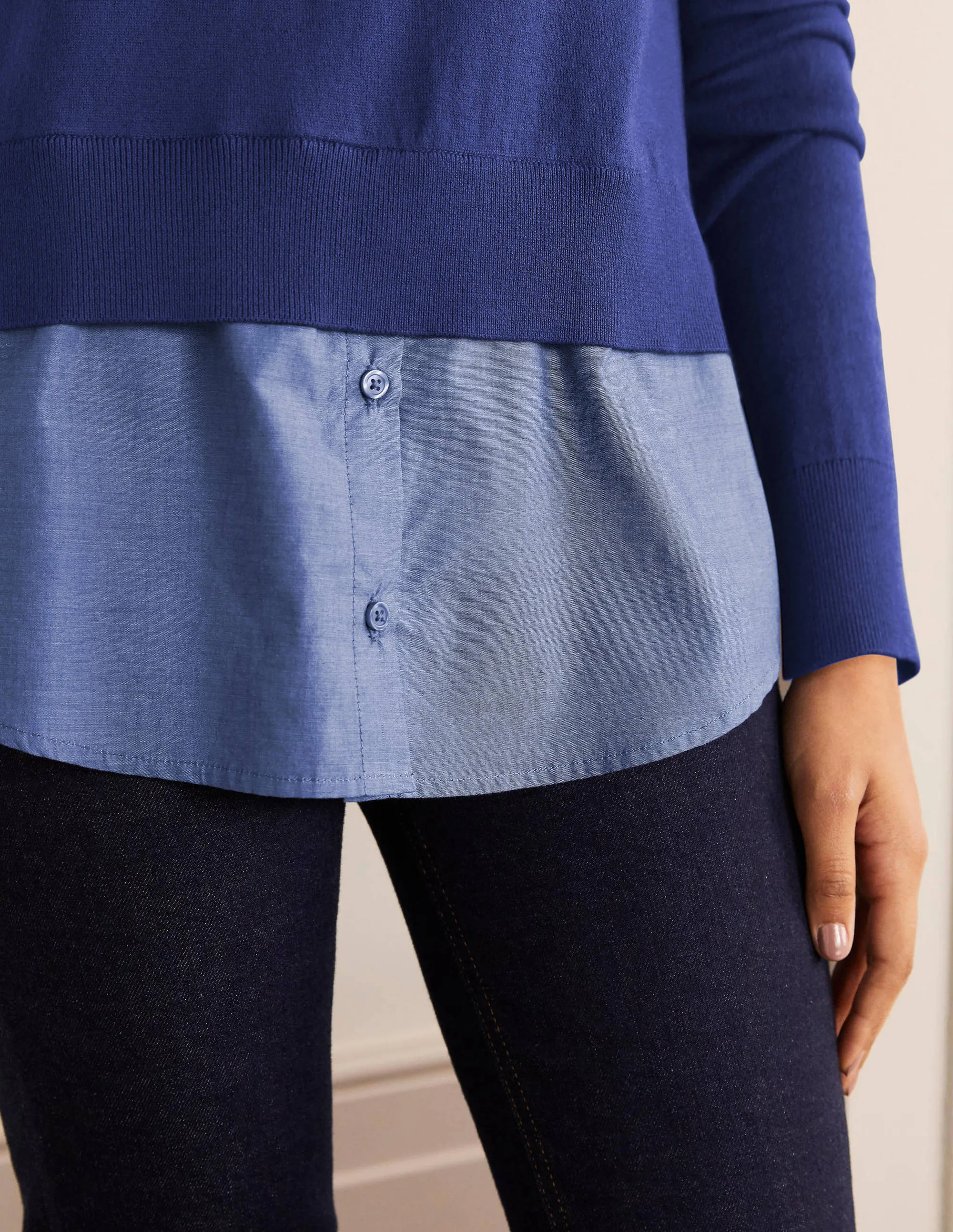 Radnor Woven Mix Jumper-Mariner Blue, Chambray