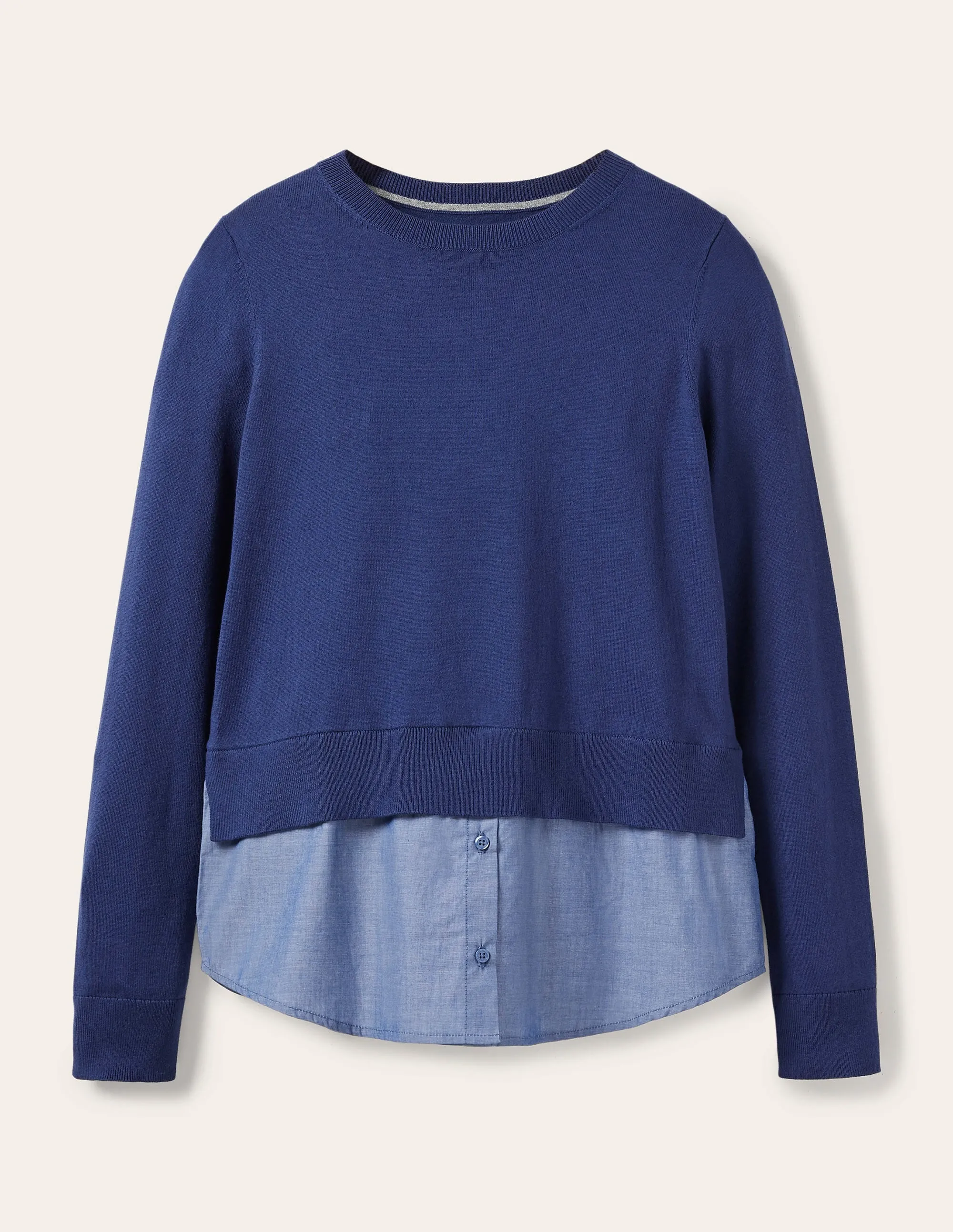 Radnor Woven Mix Jumper-Mariner Blue, Chambray