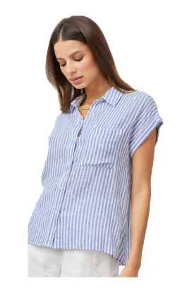 Rails Whitney Top In Blue Stripe Daisy Embroidery