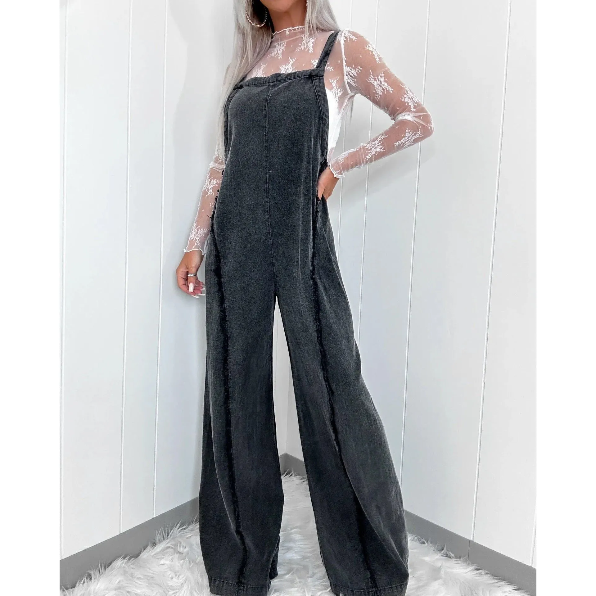 Raw Edge Wide Leg Jumpsuit