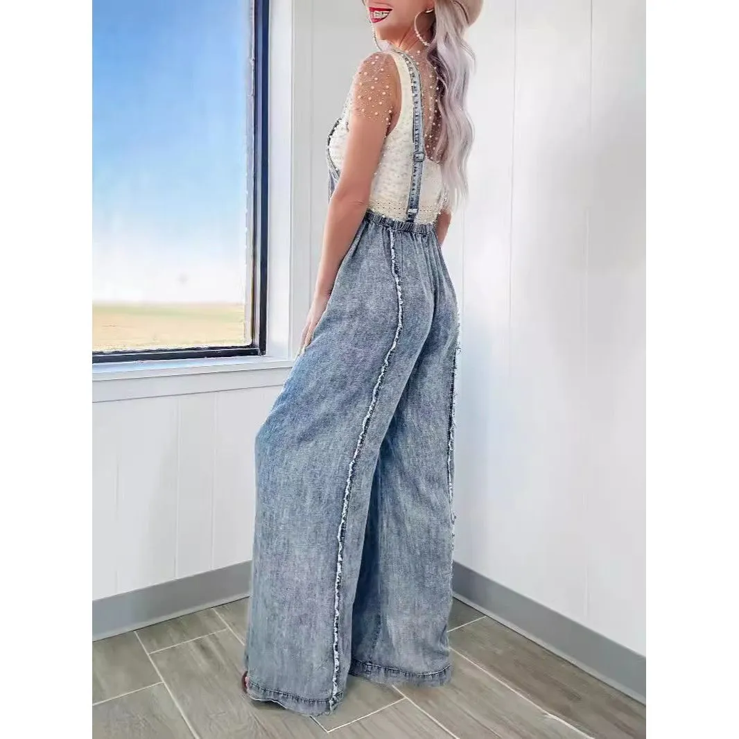 Raw Edge Wide Leg Jumpsuit