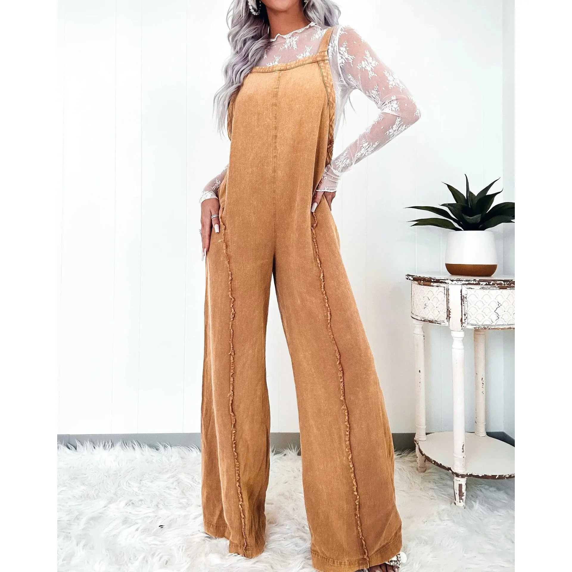 Raw Edge Wide Leg Jumpsuit