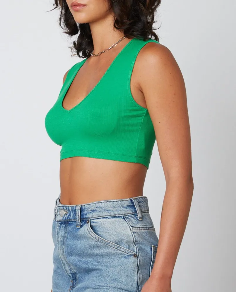 Ribbed Deep V Cropped Tank