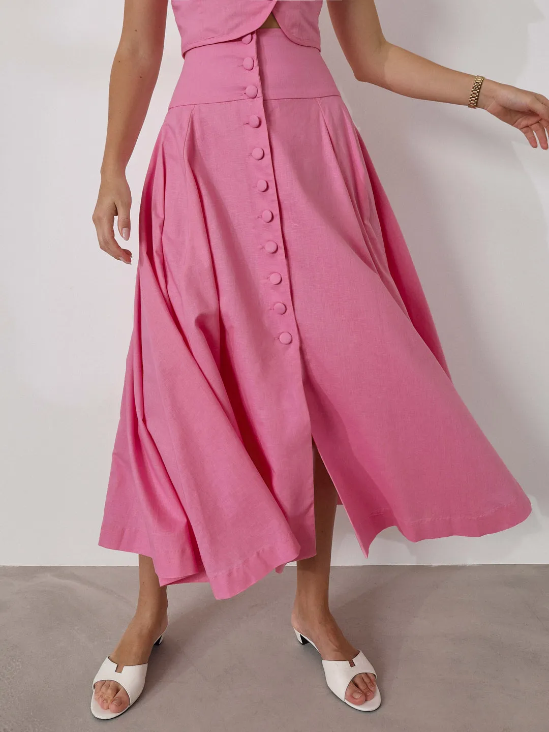 Rossala Linen Panelled Dream Skirt | Sunset Pink