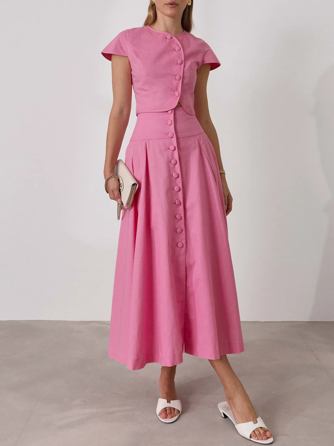 Rossala Linen Panelled Dream Skirt | Sunset Pink