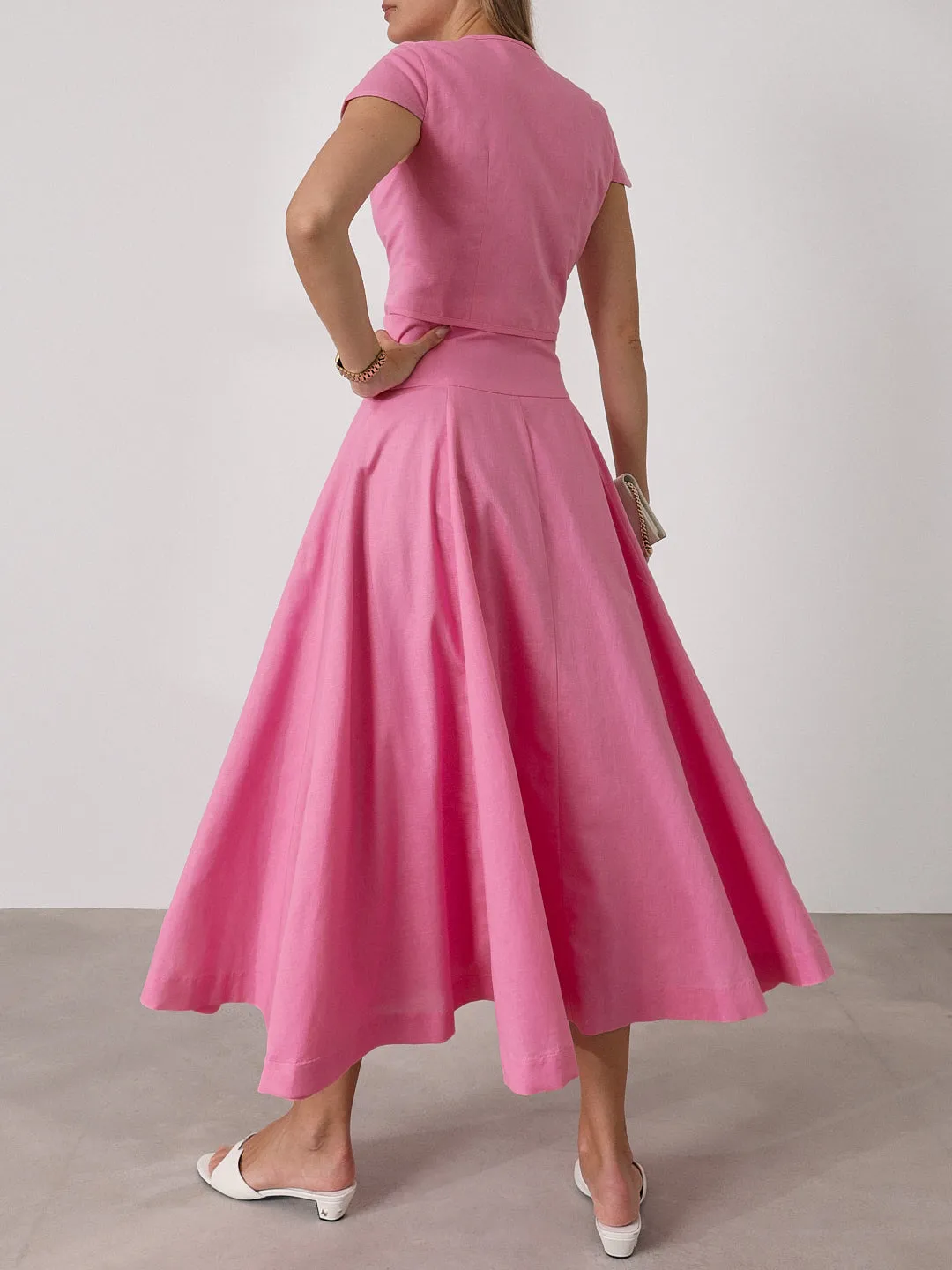 Rossala Linen Panelled Dream Skirt | Sunset Pink