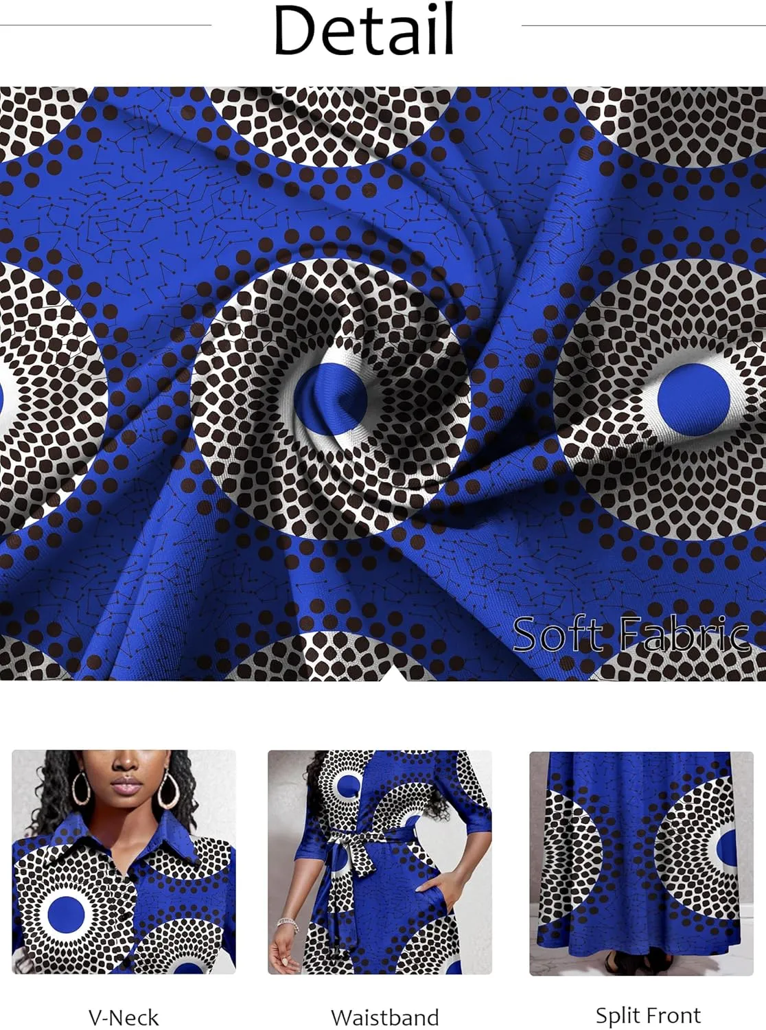 Runwind Women Church Maxi Dresses 3/4 Sleeve Button Down Print Casual Office Dress African