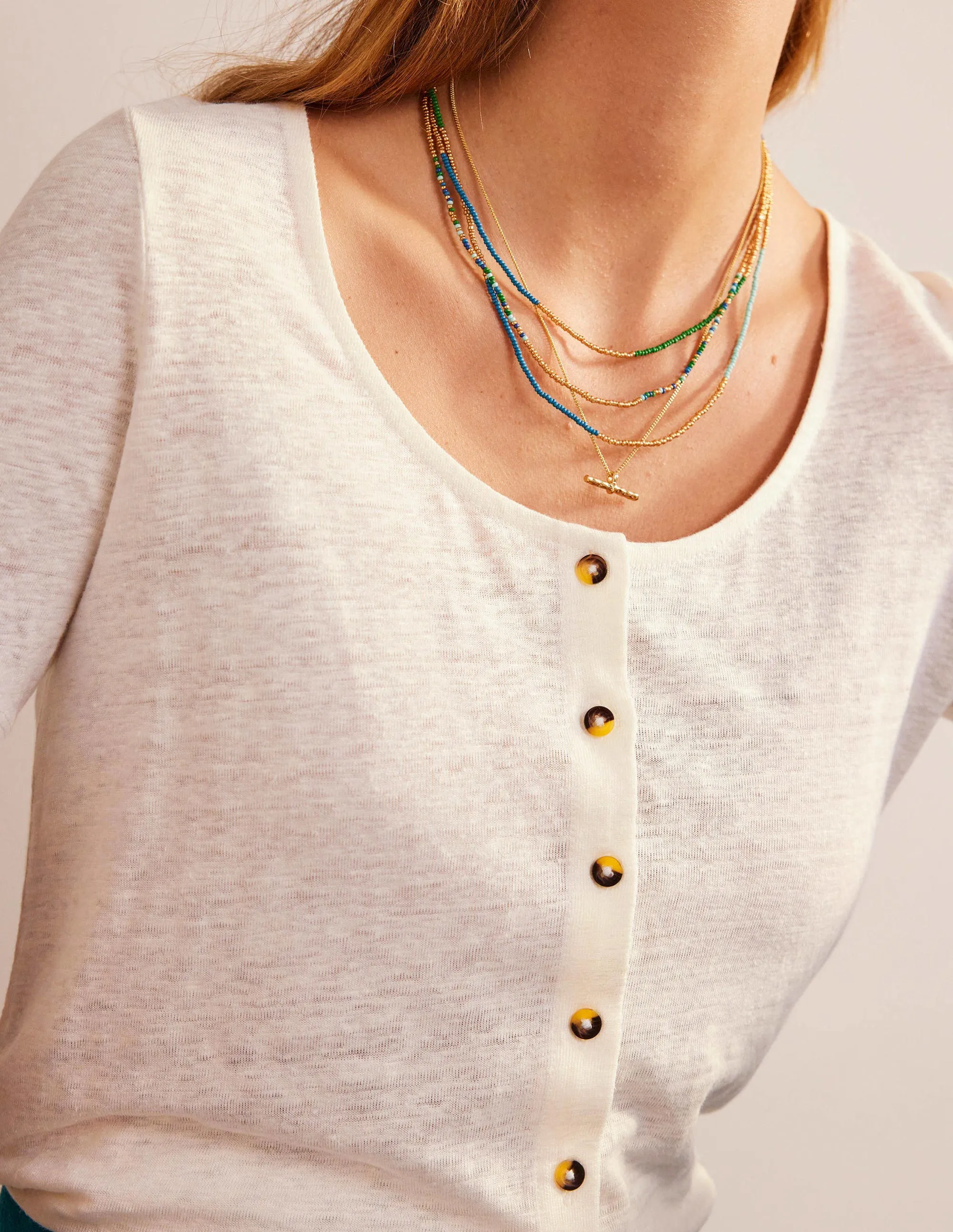 Scoop Neck Linen T-shirt-Ivory
