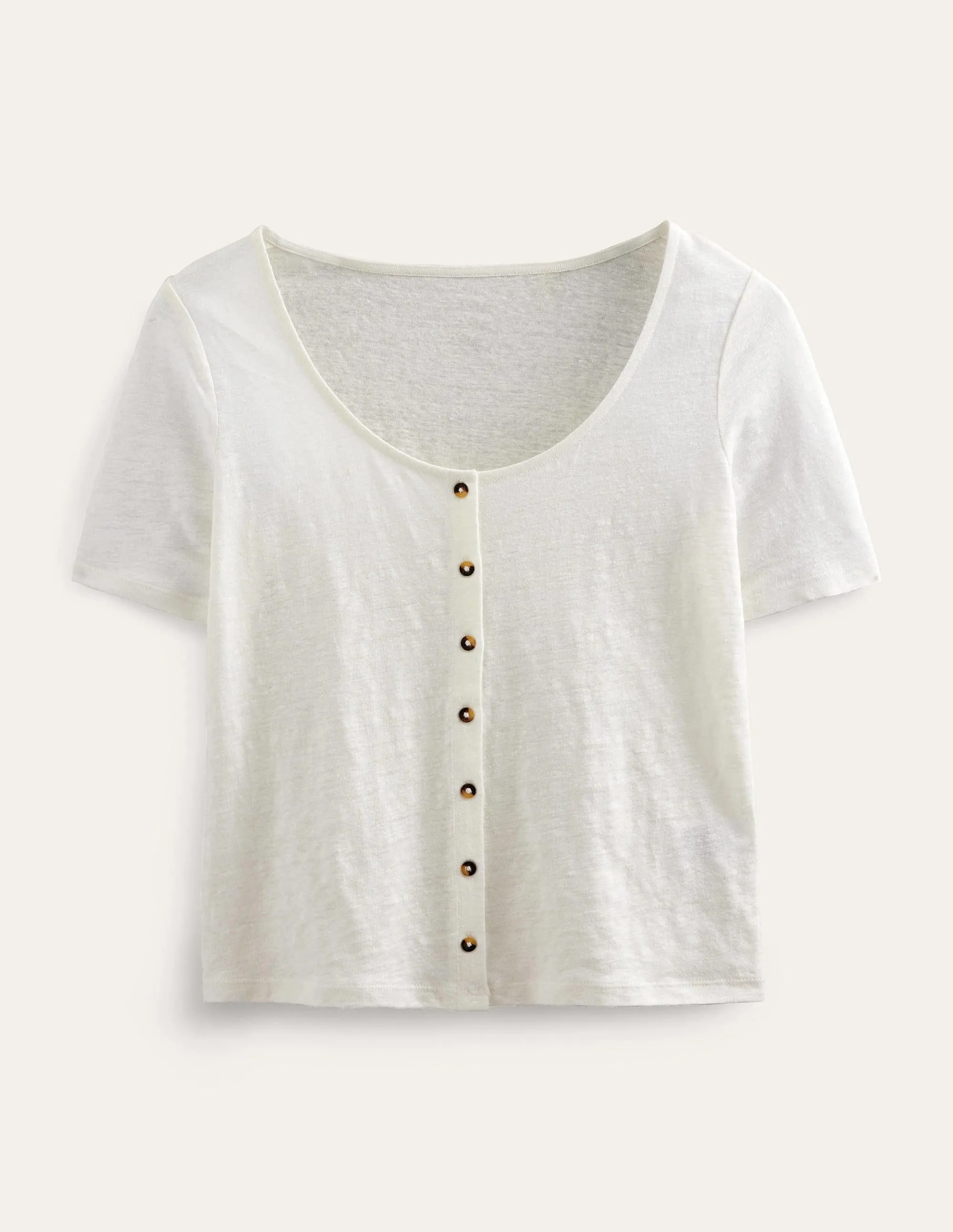 Scoop Neck Linen T-shirt-Ivory