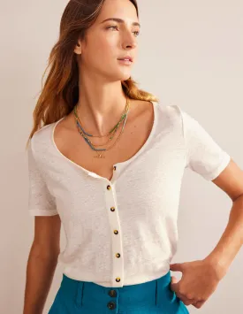 Scoop Neck Linen T-shirt-Ivory
