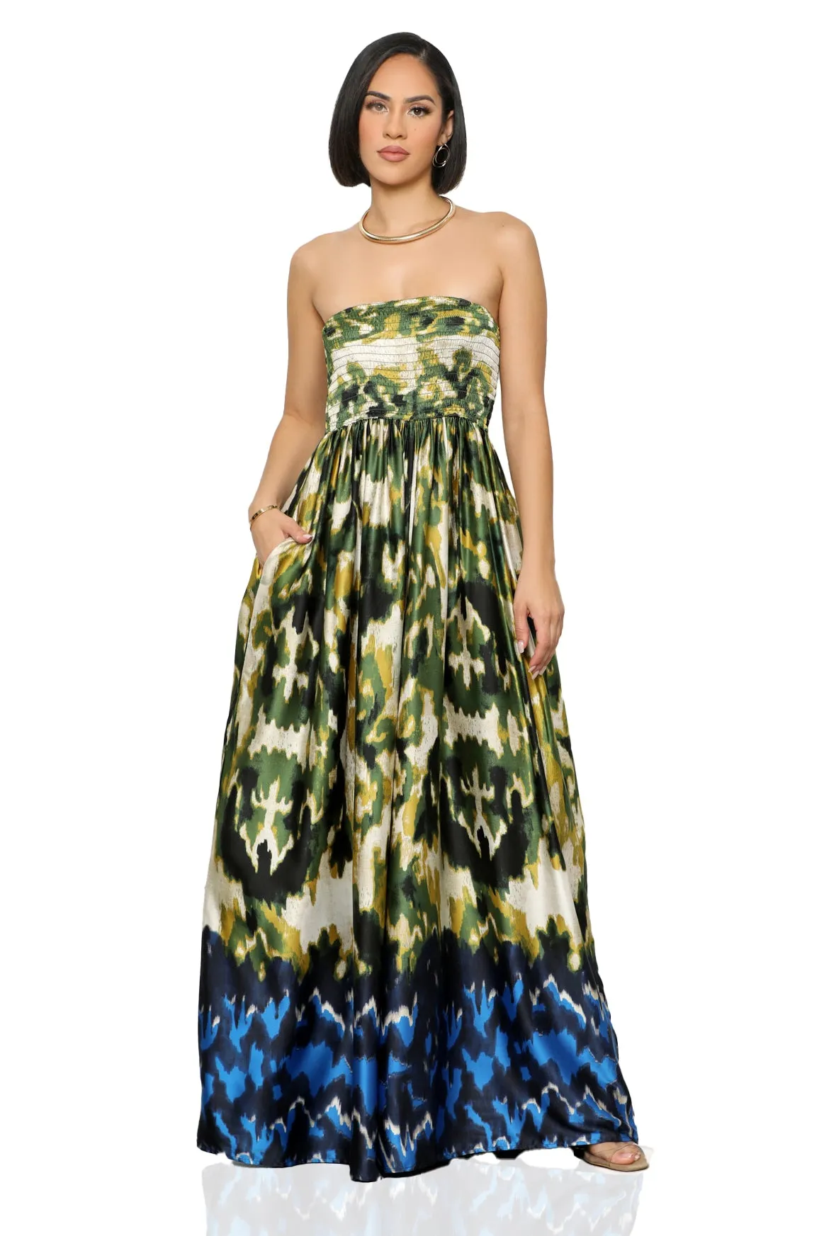 She Flows Wide Leg Jumpsuit (Green Multi)-FINAL SALE