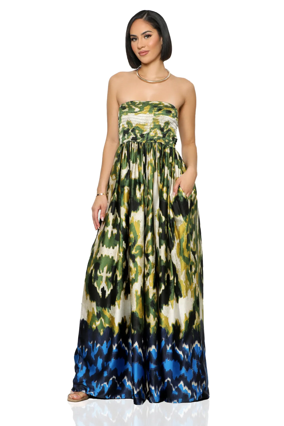 She Flows Wide Leg Jumpsuit (Green Multi)-FINAL SALE