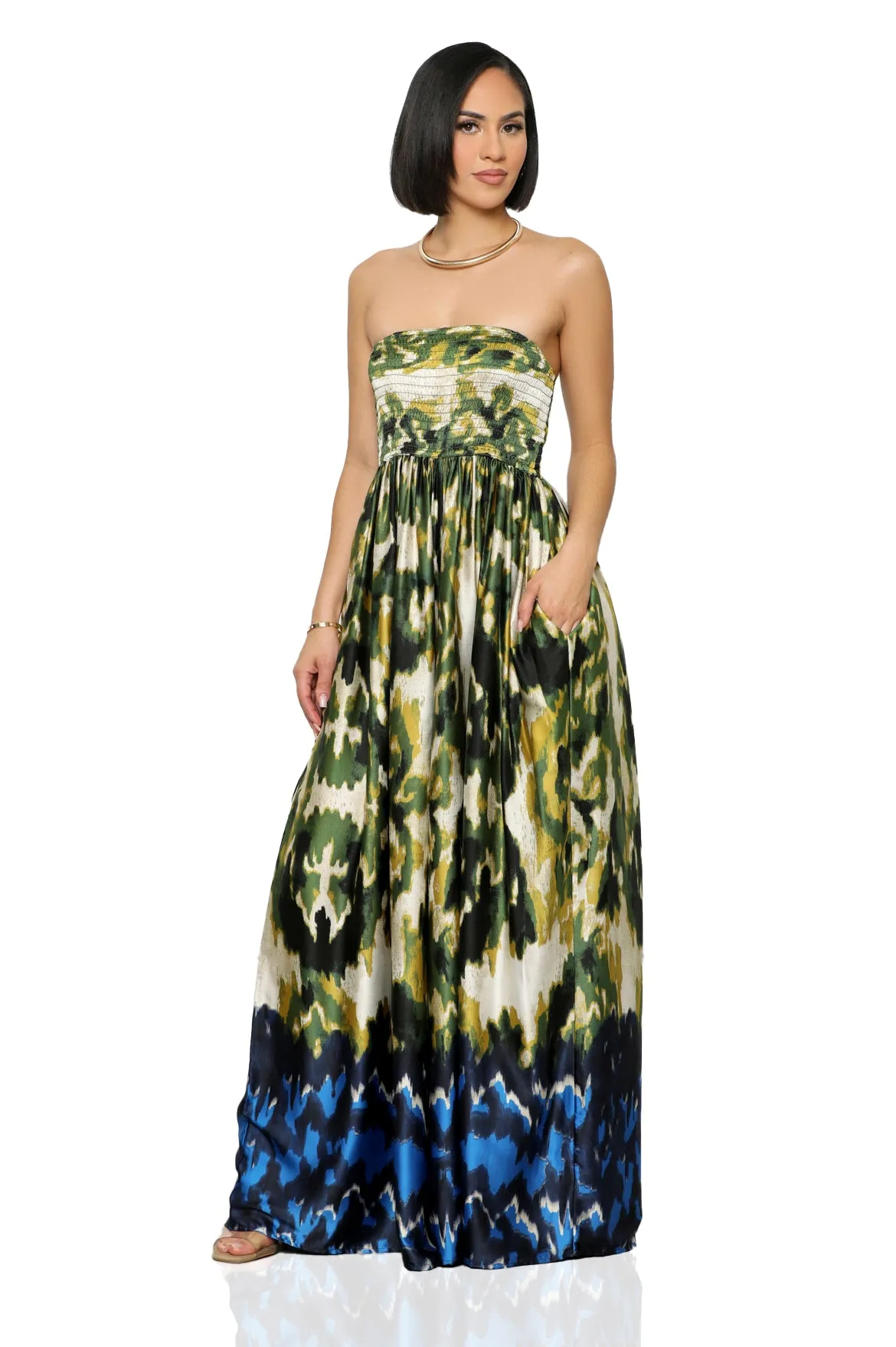 She Flows Wide Leg Jumpsuit (Green Multi)-FINAL SALE