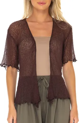 SHU-SHI Short Sleeve Cardigan Sheer Dress Shrug Tie Front Summer Sweater Lightweight Knit