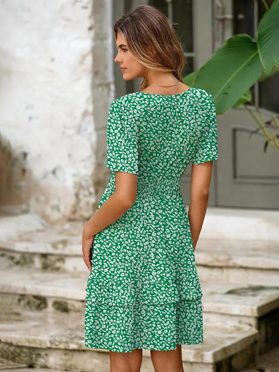 Simplee Womens Floral Mini Dress - Summer Casual Boho V Neck A-Line Empire Waist Vacation Beach Sundress