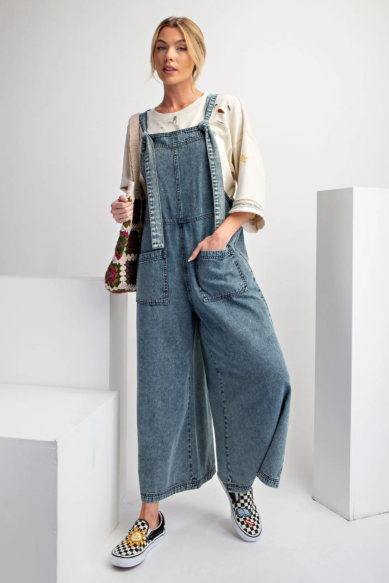 Stone Washed Wide Leg Jumpsuit