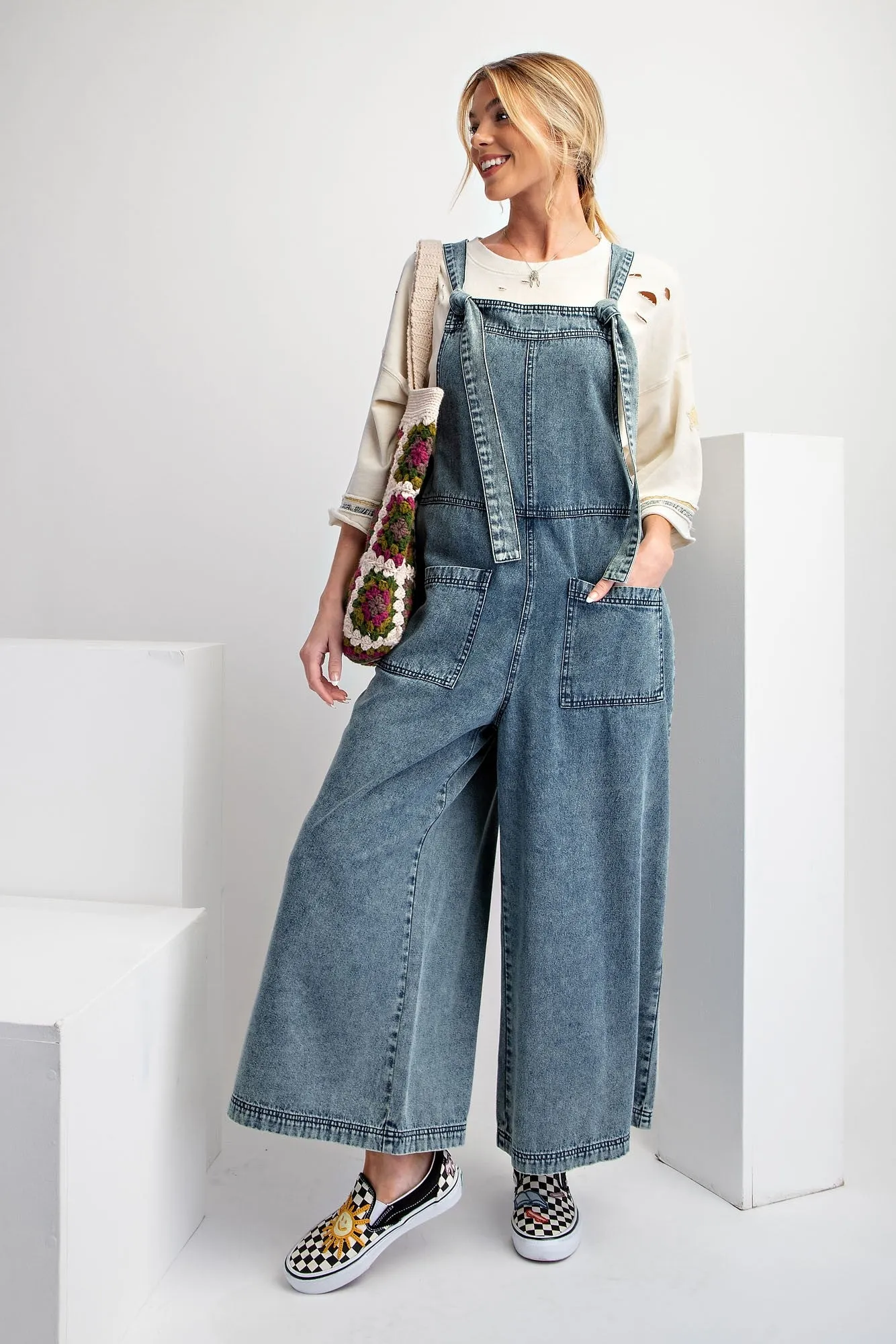 Stone Washed Wide Leg Jumpsuit