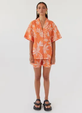 Sweet Relief Oversized Linen Shirt - Tropic Sunset