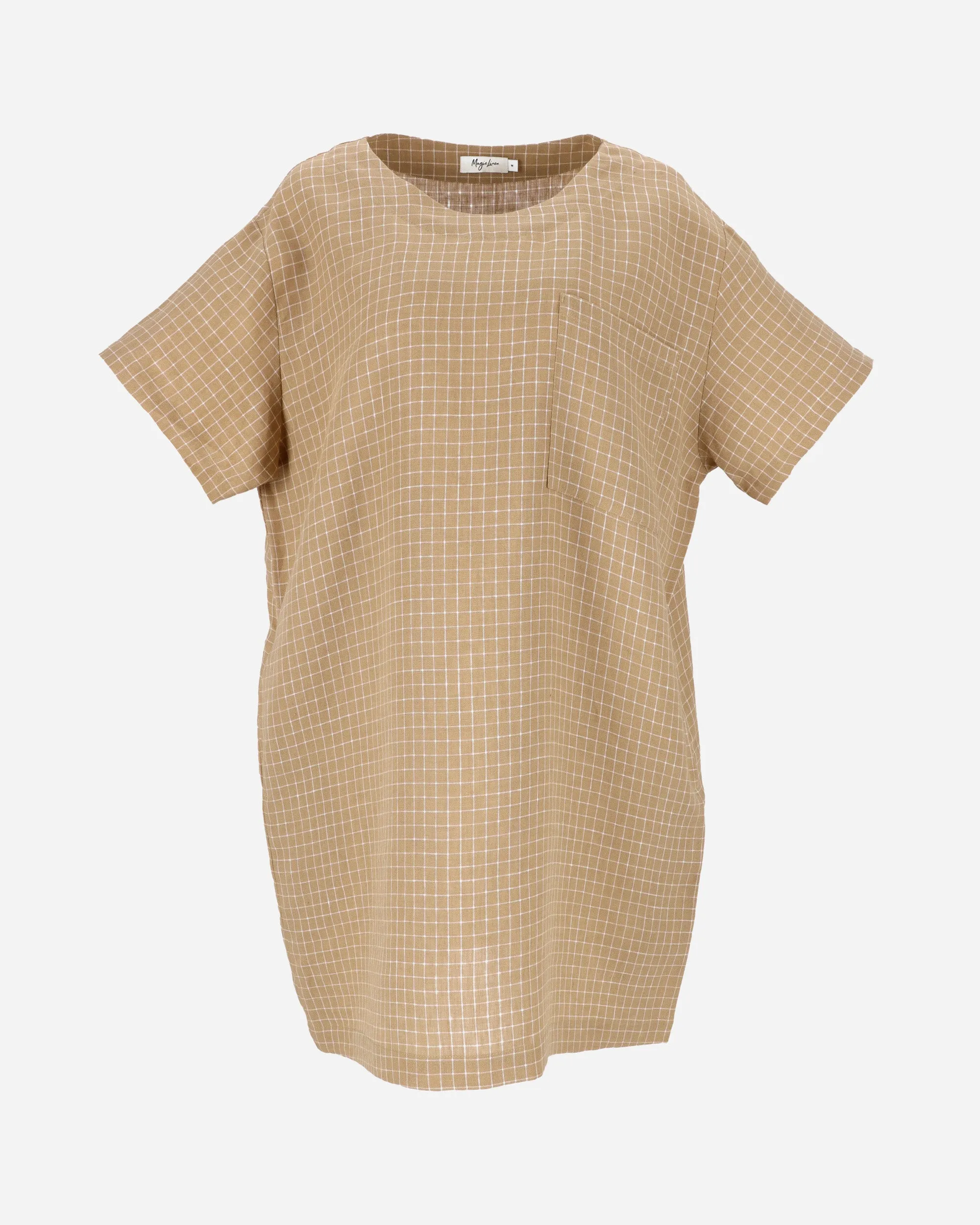 T-shirt linen dress MIJAS in Brown windowpane