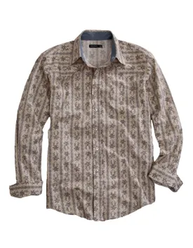 Tin Haul Mens Frontier Wallpaper Stripe Grey 100% Cotton L/S Shirt