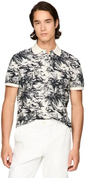 Tommy Hilfiger Men's Short Sleeve Linen Polo Shirts in Regular Fit with Tropical Print Designs