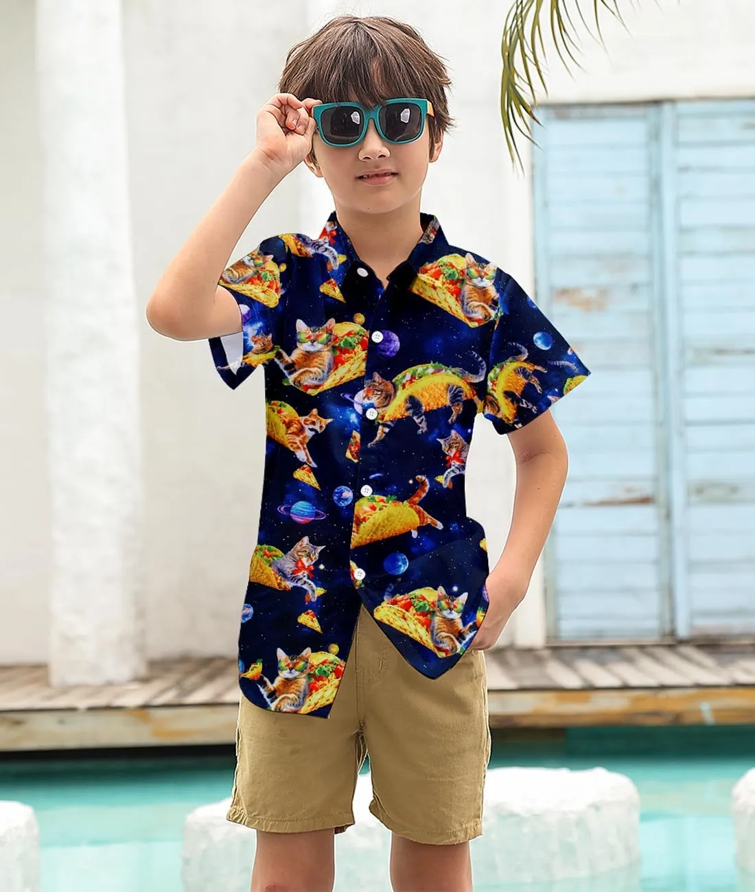uideazone Boys Hawaiian Shirts Novelty Printed Funky Short Sleeve Button Down Shirt Kids Aloha Luau Shirt 7-14T