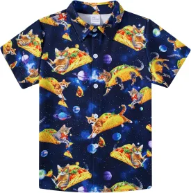 uideazone Boys Hawaiian Shirts Novelty Printed Funky Short Sleeve Button Down Shirt Kids Aloha Luau Shirt 7-14T