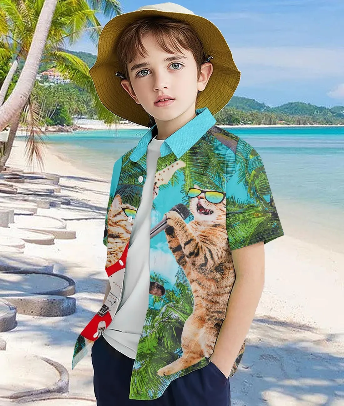 uideazone Boys Hawaiian Shirts Novelty Printed Funky Short Sleeve Button Down Shirt Kids Aloha Luau Shirt 7-14T
