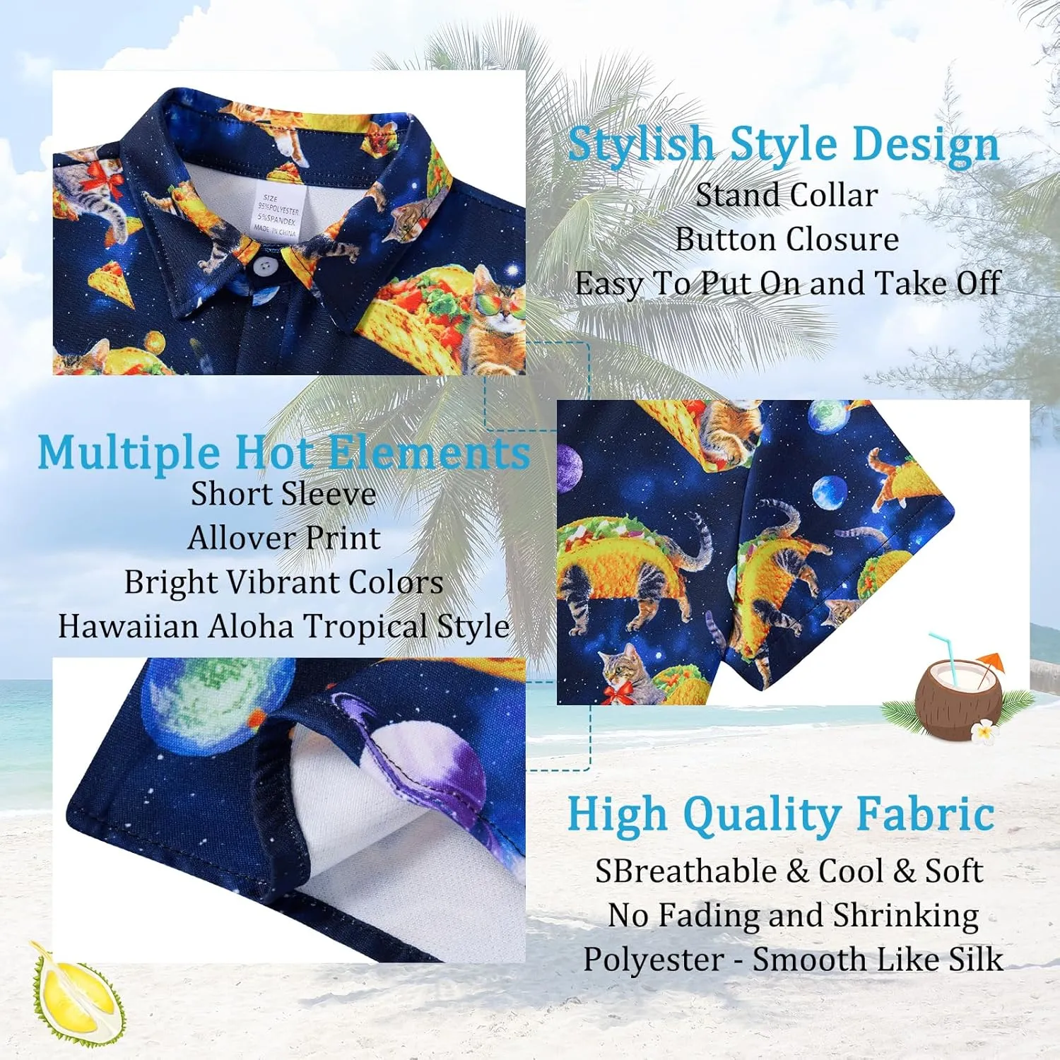 uideazone Boys Hawaiian Shirts Novelty Printed Funky Short Sleeve Button Down Shirt Kids Aloha Luau Shirt 7-14T
