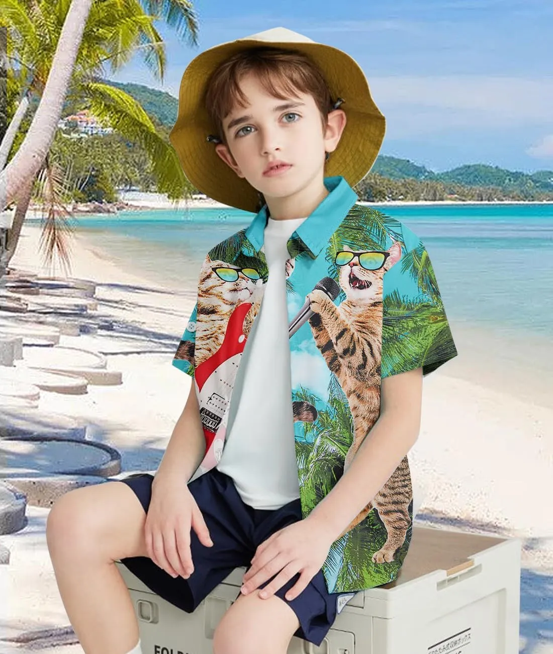 uideazone Boys Hawaiian Shirts Novelty Printed Funky Short Sleeve Button Down Shirt Kids Aloha Luau Shirt 7-14T