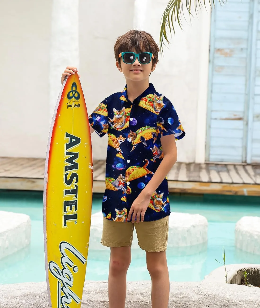 uideazone Boys Hawaiian Shirts Novelty Printed Funky Short Sleeve Button Down Shirt Kids Aloha Luau Shirt 7-14T